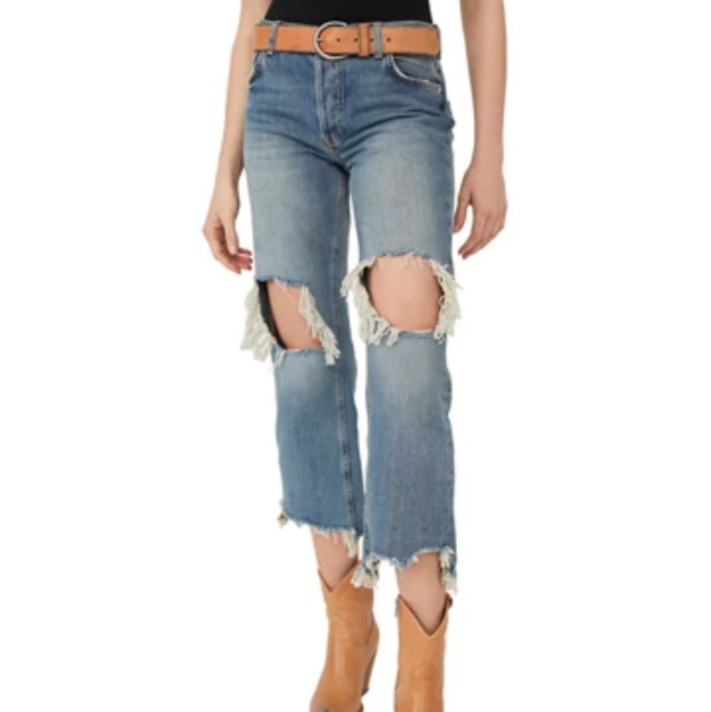 NEW We The Free People Jeans Women's Size 30 Maggie Straight Mid Rise Destroyed